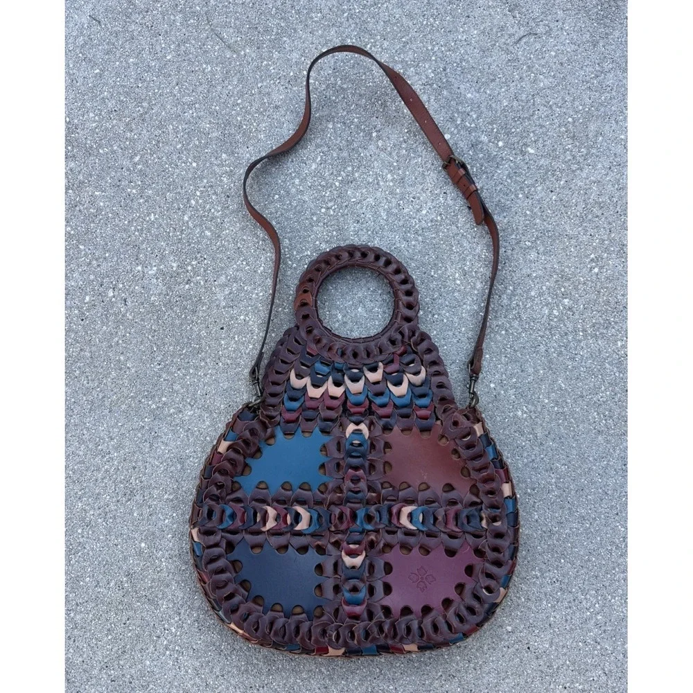 PATRICIA NASH PISTICCI TURQUOISE MULTI-COLOR LINKED LEATHER SHOULDER‎ BAG
